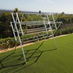 Altimo aluminium clothing drying rack on grass with a view